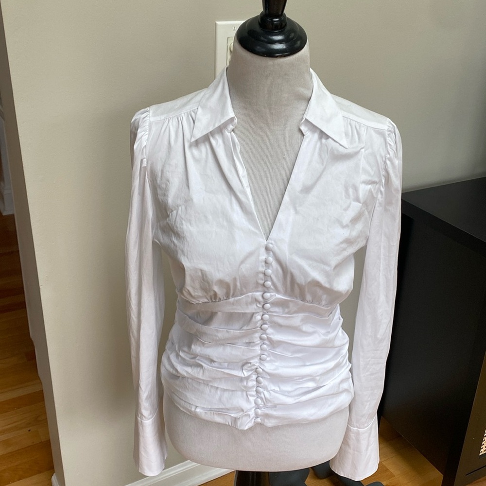 White House black market | white ruched blouse, Sz 10